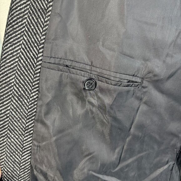 Braveman Men's XXL Herringbone Wool Blend Overcoat Black Gray HR01 Long Coat - Picture 7 of 10